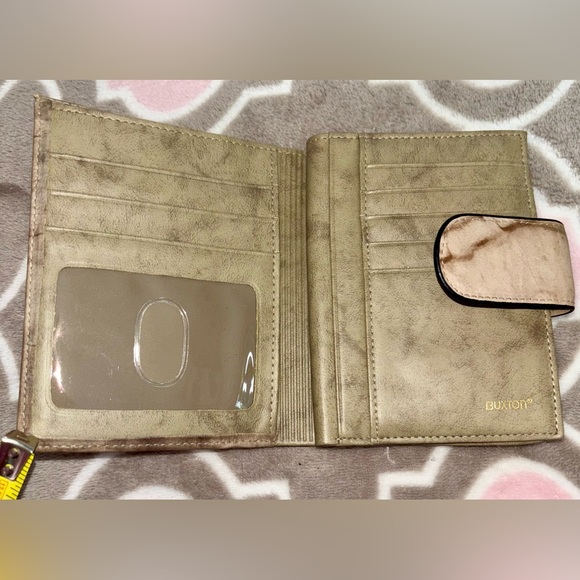 Buxton Top Grain Leather Wallet Taupe Marble Finish Gold Trim - Picture 3 of 5